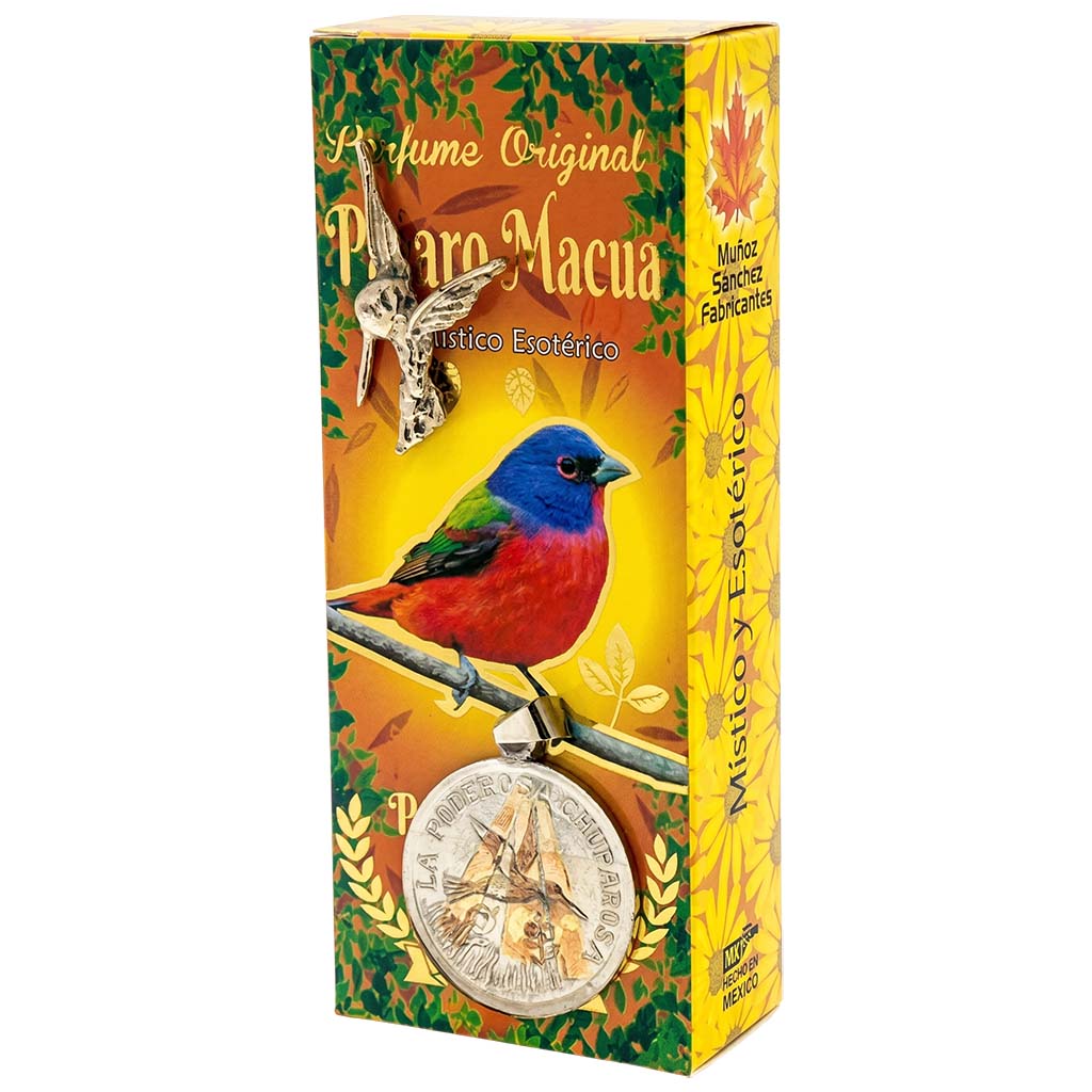 Colorful packaging of a Parra Macua product with a bird illustration on a white background