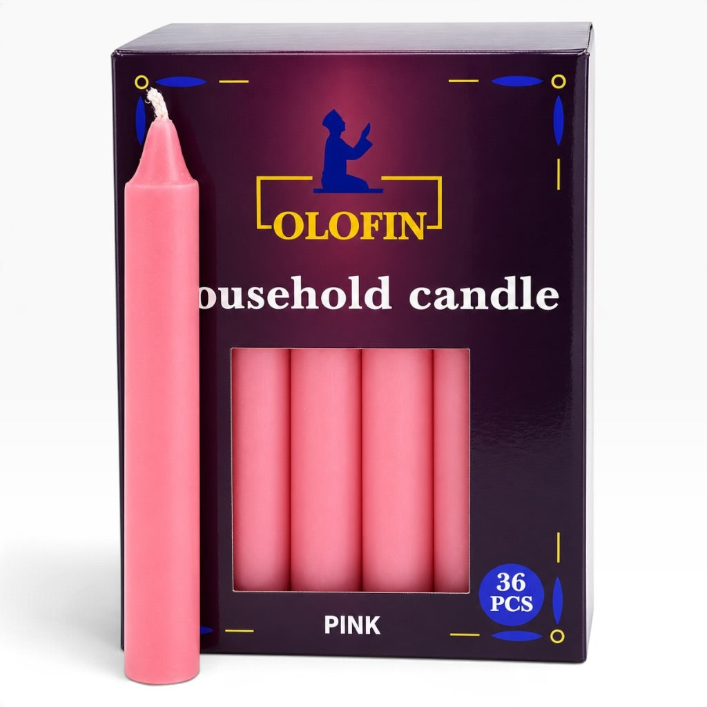 Pink Olofin Household Candles 6” – 36 Count Box