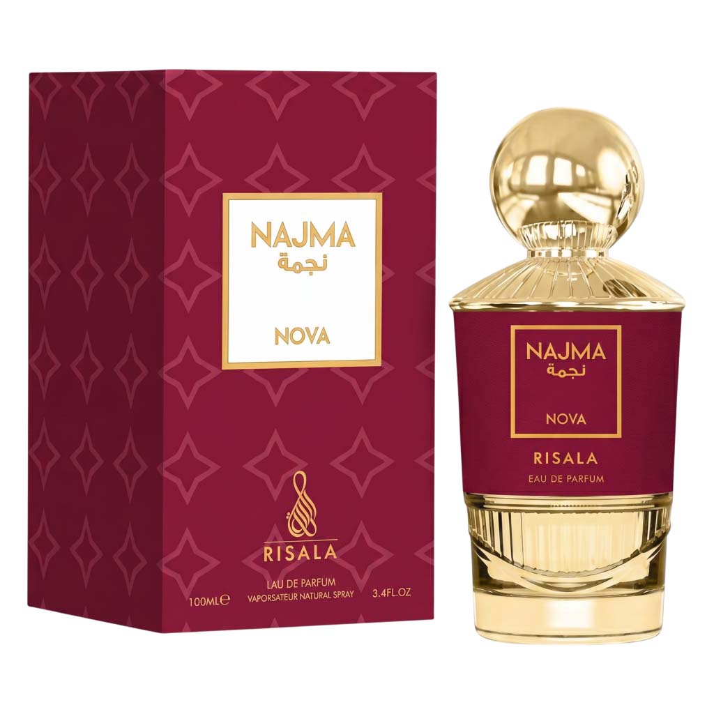 Najma Nova Risala perfume bottle and packaging on a white background