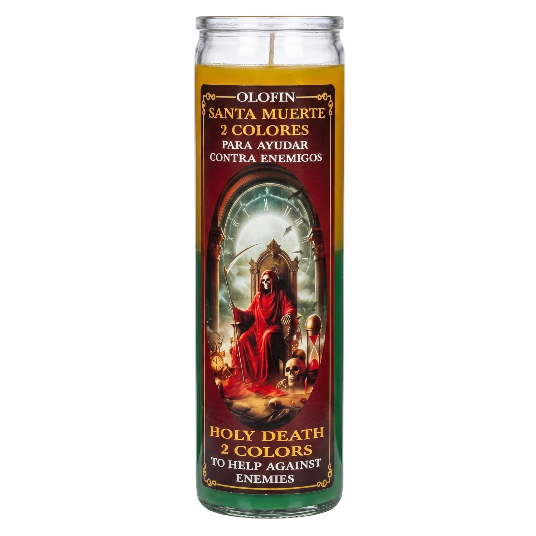 Santa Muerte 2 Colores (Holy Death 2 Colors) Prepared Ritual Candle Perfumed