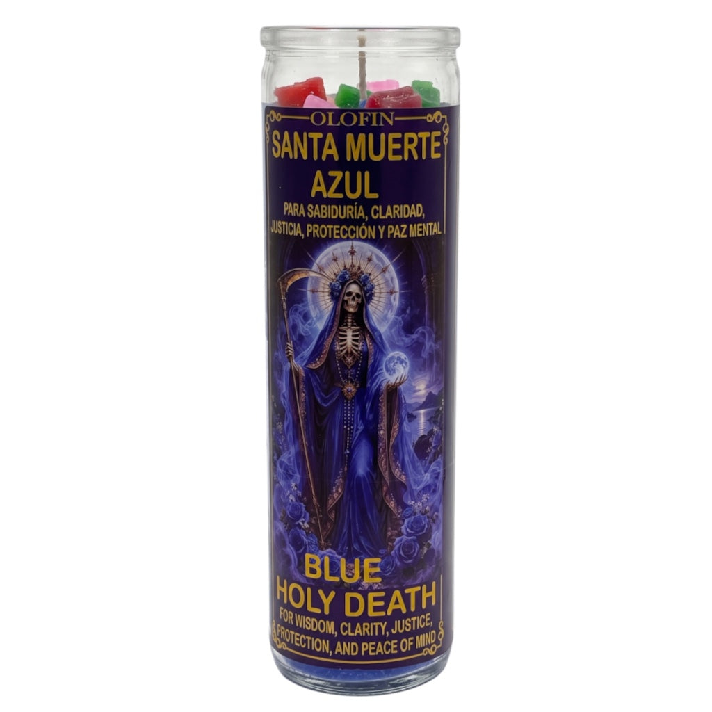 Santa Muerte Azul - Holy Death Blue Prepared Ritual Candle Perfumed Vela Preparada 