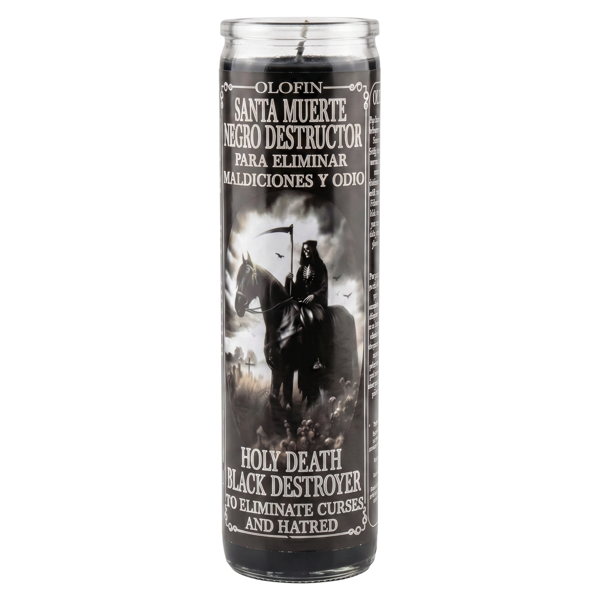 Santa Muerte Negro Destructor (Holy Death Black Destroyer) Prepared Ritual Candle Perfumed