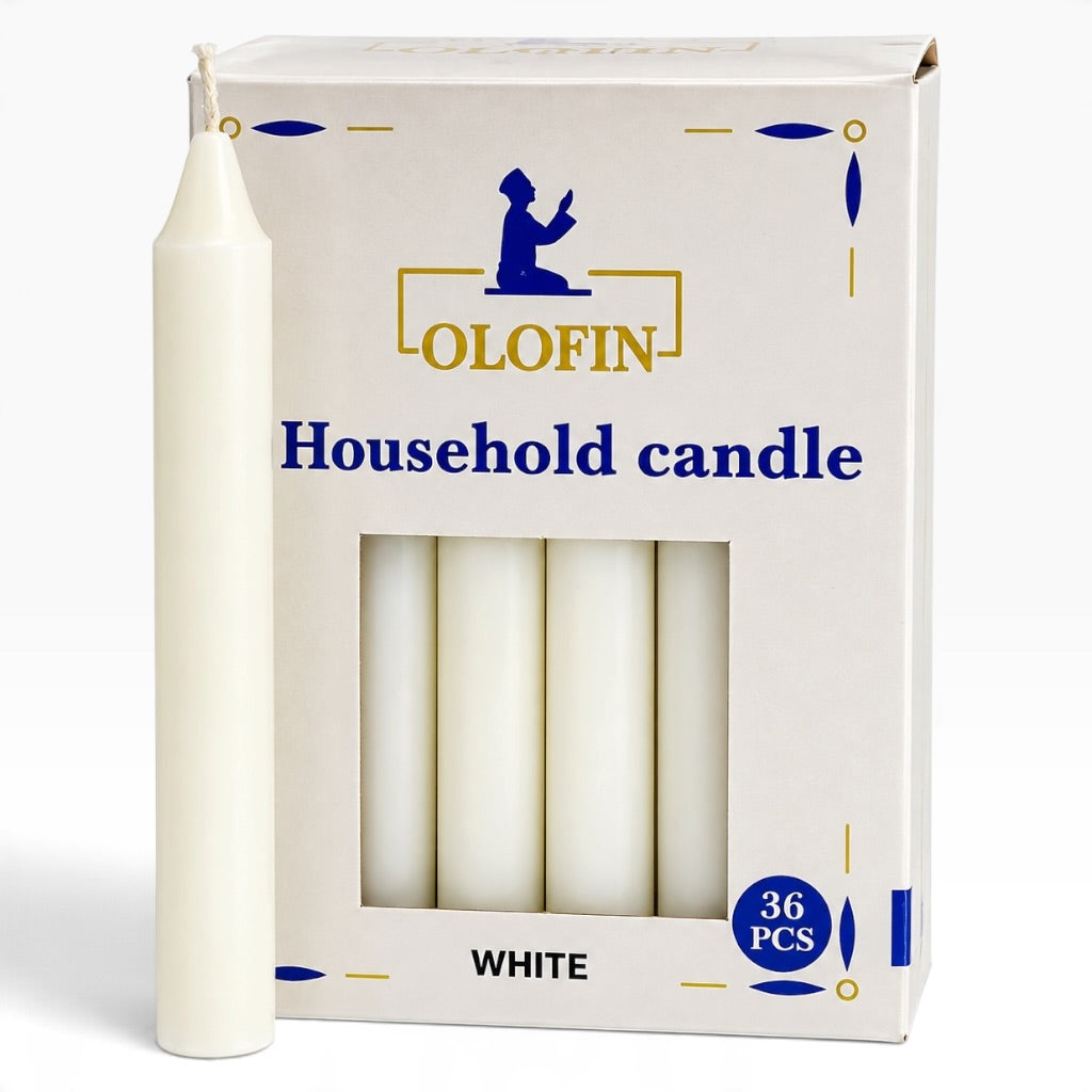 White Olofin Household Candles 6” – 36 Count Box