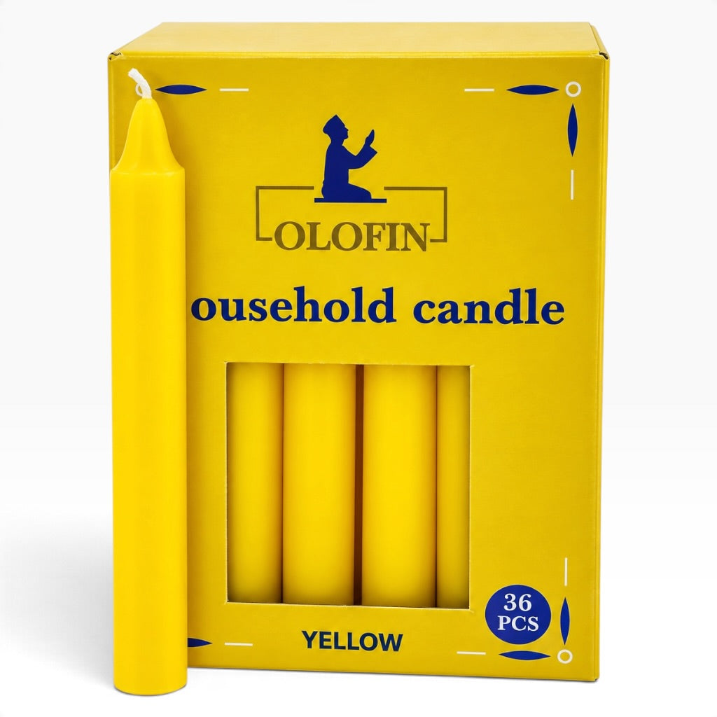Yellow Olofin Household Candles 6” – 36 Count Box