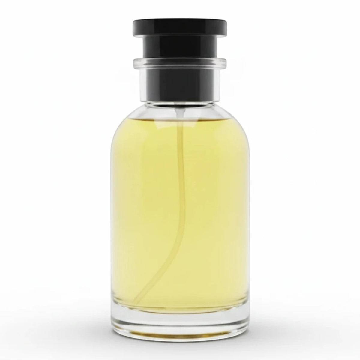 Dubai Perfume LA Oro Y Plata pheromone-infused perfume in a minimalist clear glass bottle with a black cap.